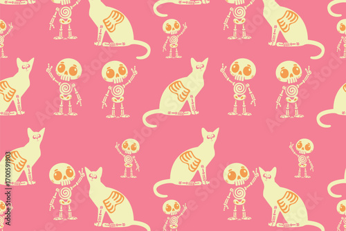 Whimsical Pastel Halloween Seamless Pattern Cute Vector Style Playful pastel seamless pattern ideal for kids’ Halloween wallpaper, wrapping paper, and party decor