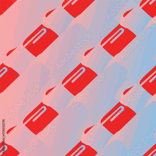 Abstract vibrant lipstick pattern in red and blue with gradient background, seamless pattern, royalty stock.