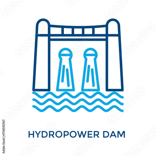 Hydropower Dam Icon Outline color Style. Vector Illustration For Graphic Design