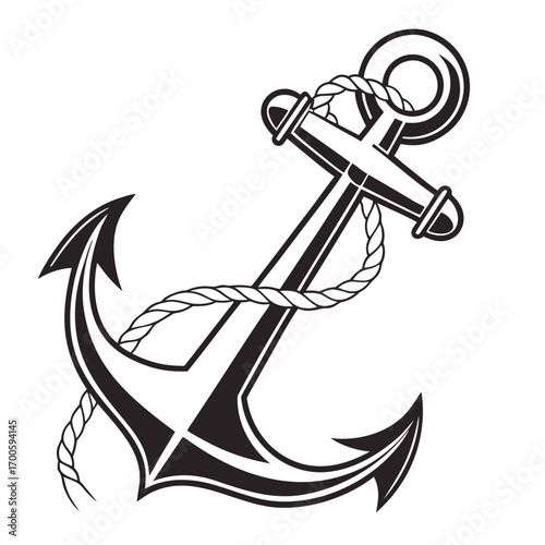 Nautical anchor with rope illustration