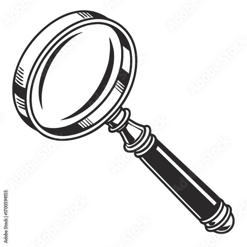 Classic magnifying glass illustration in black and white