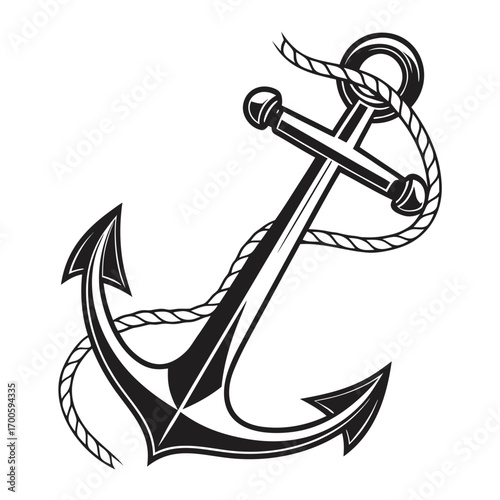 Classic anchor with rope nautical symbol illustration