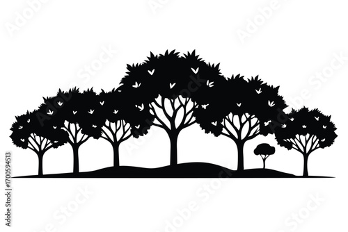 Silhouette of Trees in a Row with Varying Heights and Foliage Density