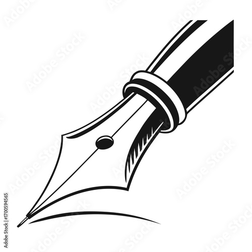 Classic fountain pen nib with ink line illustration