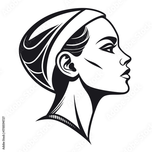 Elegant woman profile portrait black and white illustration