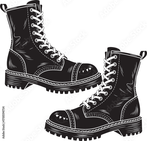 Black Combat Boots with White Laces