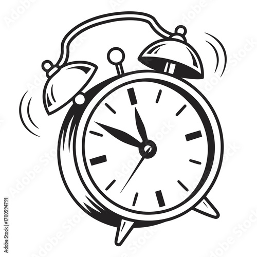 Retro alarm clock ringing loudly with vibrating bells