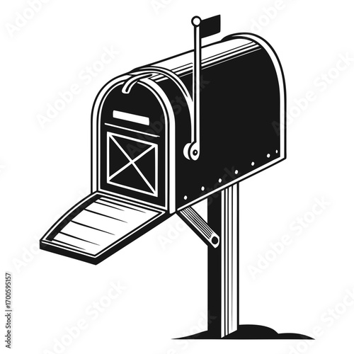 Classic american mailbox with open door and flag up