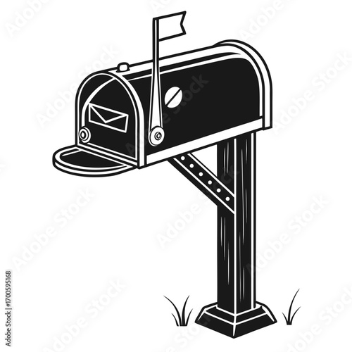 Classic american mailbox with flag and envelope icon