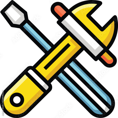 Crossed screwdriver and wrench tools symbols representing maintenance repair construction and engineering services industrial work