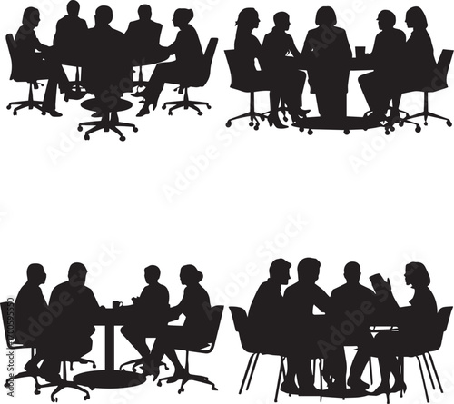 Business Team Meeting Silhouette Around Table