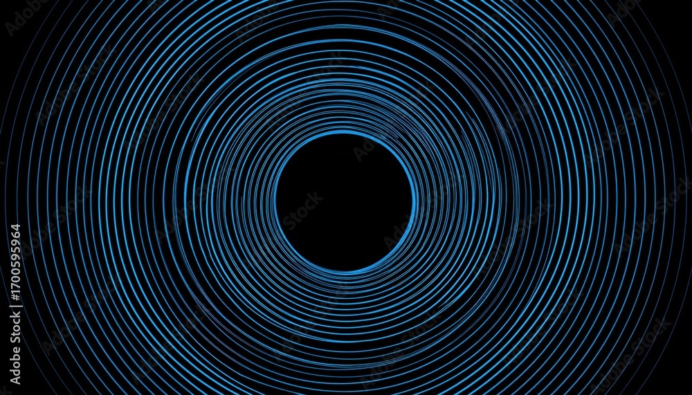 Obraz premium abstract glowing blue concentric circles in a deep dark tunnel effect, futuristic design for digital art, web banner, and commercial background