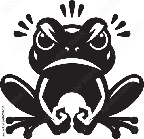 Furious frog staring fiercely with angry eyes and determined pose