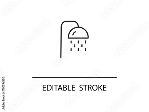 Clean line art shower icon design, perfect for minimalist bathroom designs and editable stroke, modern home interior and plumbing projects.