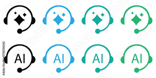 AI Customer Service Icon Set – Virtual Assistant and Chatbot Support Symbols Vector