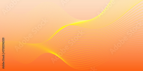 Smooth flowing orange, yellow and white colors wave line abstract background.