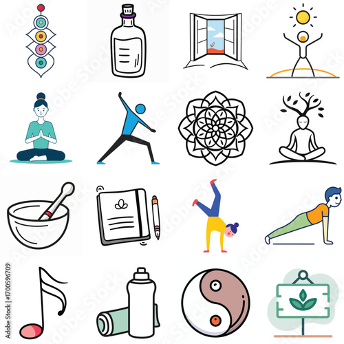 Simple vertical alignment of seven chakras in clean doodle style