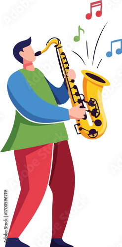 musician plays saxophone illustration - vector