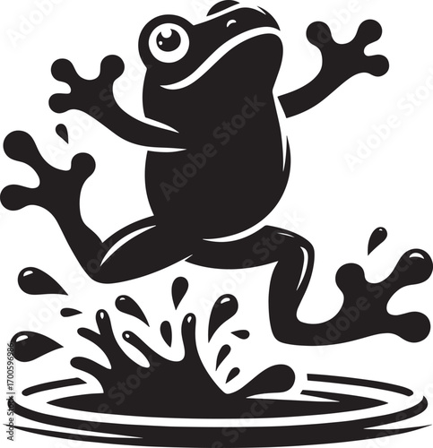 Joyful black silhouette frog leaping from water splash fun amphibian wildlife