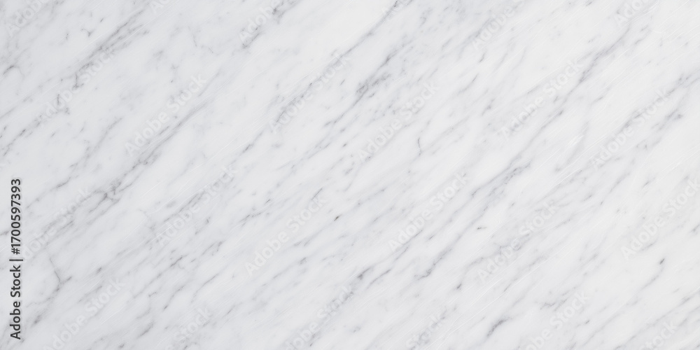 Obraz premium Ultra-realistic white Carrara marble texture with soft gray veining, seamless tiling, diffuse lighting. Captured flat for clean backdrop usage.