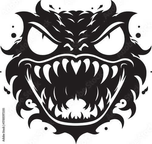 Ferocious monster face grinning with sharp teeth spiky design for t-shirt tattoo and sticker art