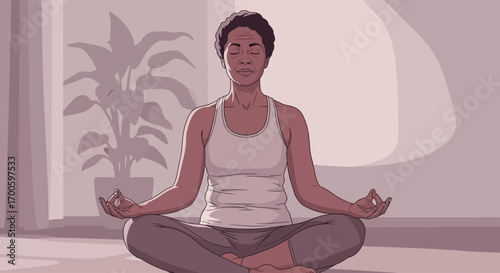 Woman Meditating Mindfulness Yoga and Inner Peace Illustration
