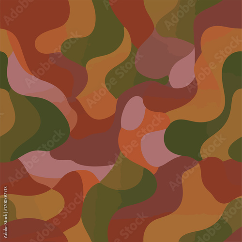 Abstract earth tone camouflage pattern with organic shapes and earthy color palette, seamless pattern, Stock royalty image.
