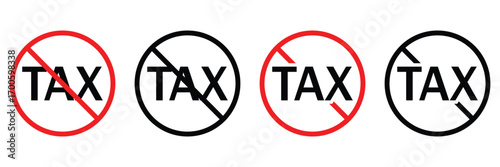 No Tax and Duty Free Icon Set – Tax Free Sign, Boycott and Promotion Vector Illustration