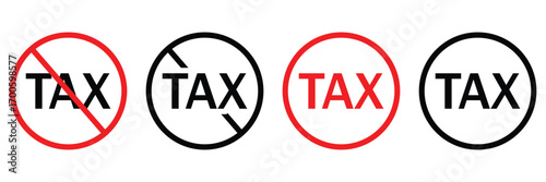 No Tax and Duty Free Icon Set – Tax Free Sign, Boycott and Promotion Vector Illustration