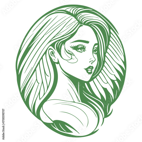 angel beauty girl illustration green