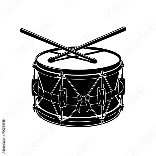 Drum and drumsticks silhouette isolated on white background