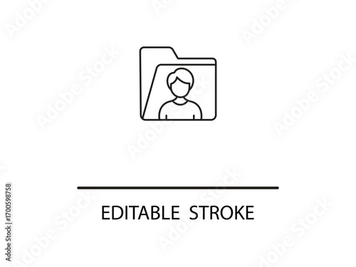 User profile icon within folder for modern personal file management and data organization with editable stroke on white background.