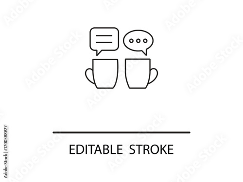 Coffee break chat minimalist icon for creative collaboration on social media marketing and business teamwork brainstorming sessions.
