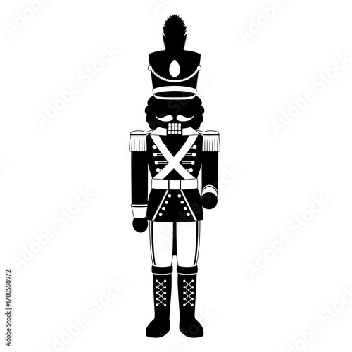 Black nutcracker soldier silhouette isolated on white background