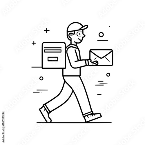 Delivery postman delivering mail with mailbox and letter vector illustration outline style delivery service
