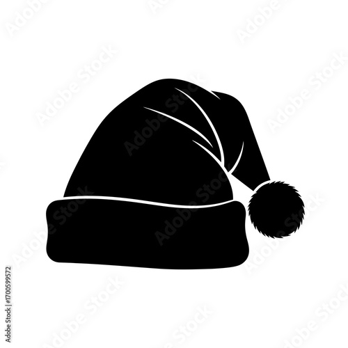 Black santa claus hat silhouette isolated on white background