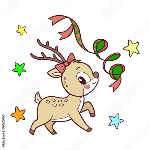 Festive Christmas reindeer vector illustration with antlers