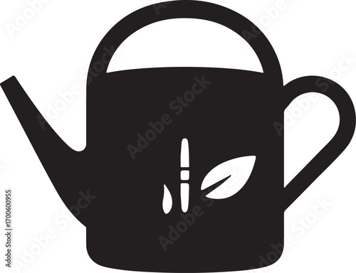 Black silhouette of a watering can on white background