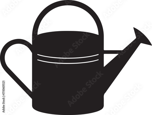 Black silhouette of a watering can on white background
