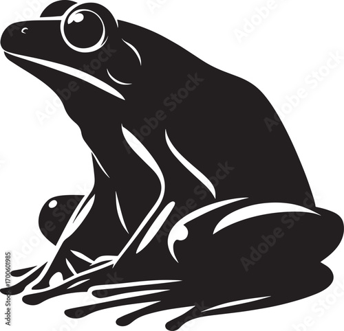 Silhouette of a sitting frog with large eyes against a