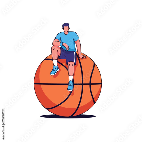Basketball Player Relaxing on a Giant Basketball - Sports and Leisure Concept
