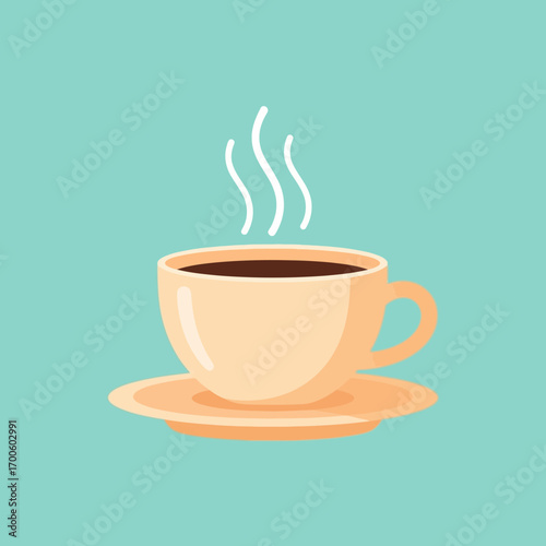 A steaming cup of coffee on a saucer, perfect for a warm beverage break or morning routine