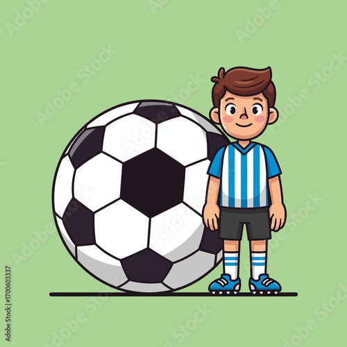 Young Soccer Player with Big Ball Vector Illustration for Sports Themes