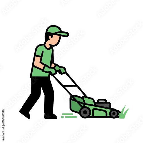 Lawn Care Service Professional Gardener Mowing Grass