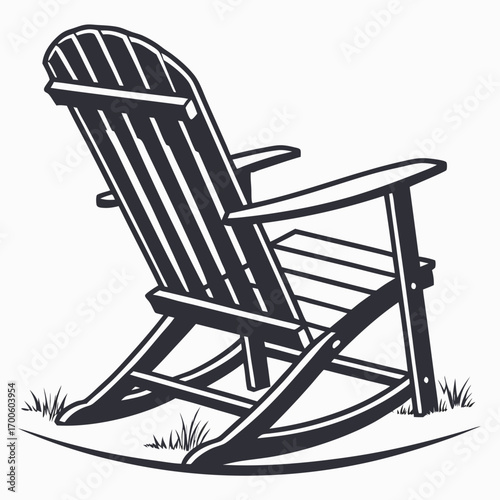Classic adirondack rocking chair silhouette on grass inviting relaxation and outdoor leisure perfect for summer and vacation themes