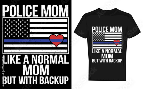 Silhouette of a heart with a blue line flag incorporated symbolizing support for police mothers and law enforcement families presented in a distinctive silhouette style