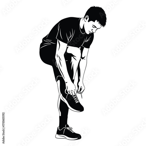 Vector art of silhouette of a man tying his shoelaces