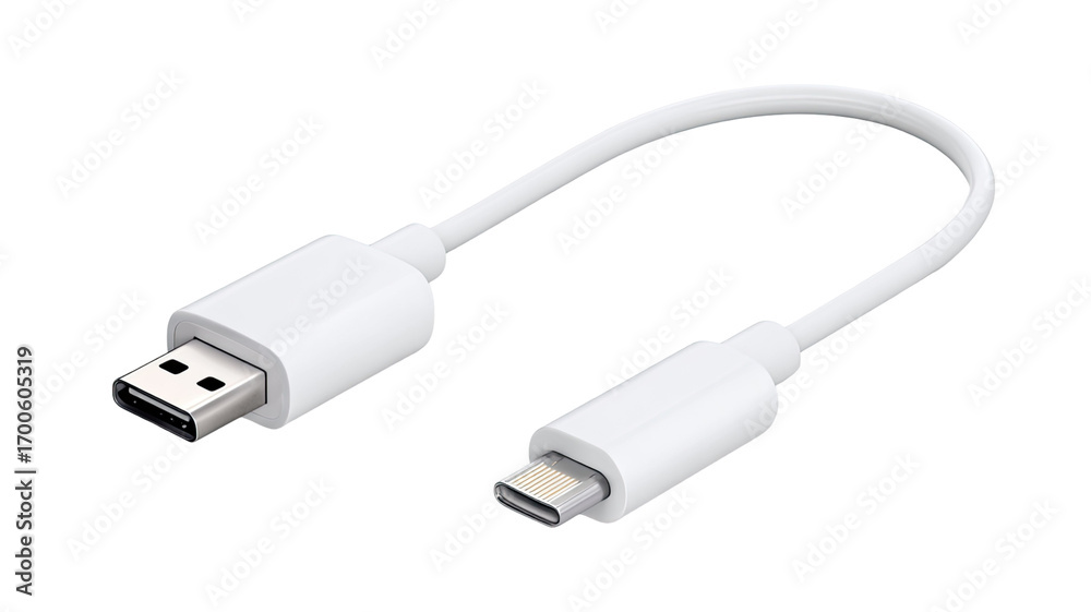 Fototapeta premium USB cable electronic connector charging wire data transfer accessory technology device plug equipment portable gadget isolated on white background