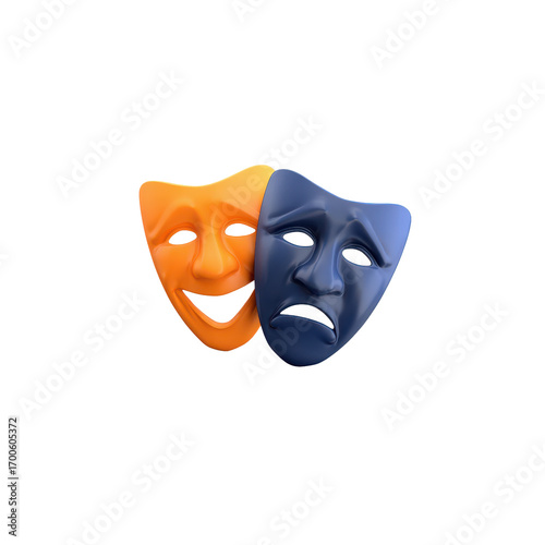 A classic combination of theatrical masks, transparent background