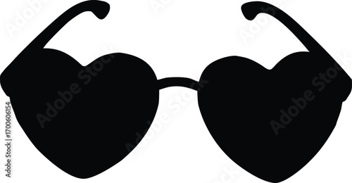 Heart sunglasses icon, heart shaped sunglasses silhouette vector